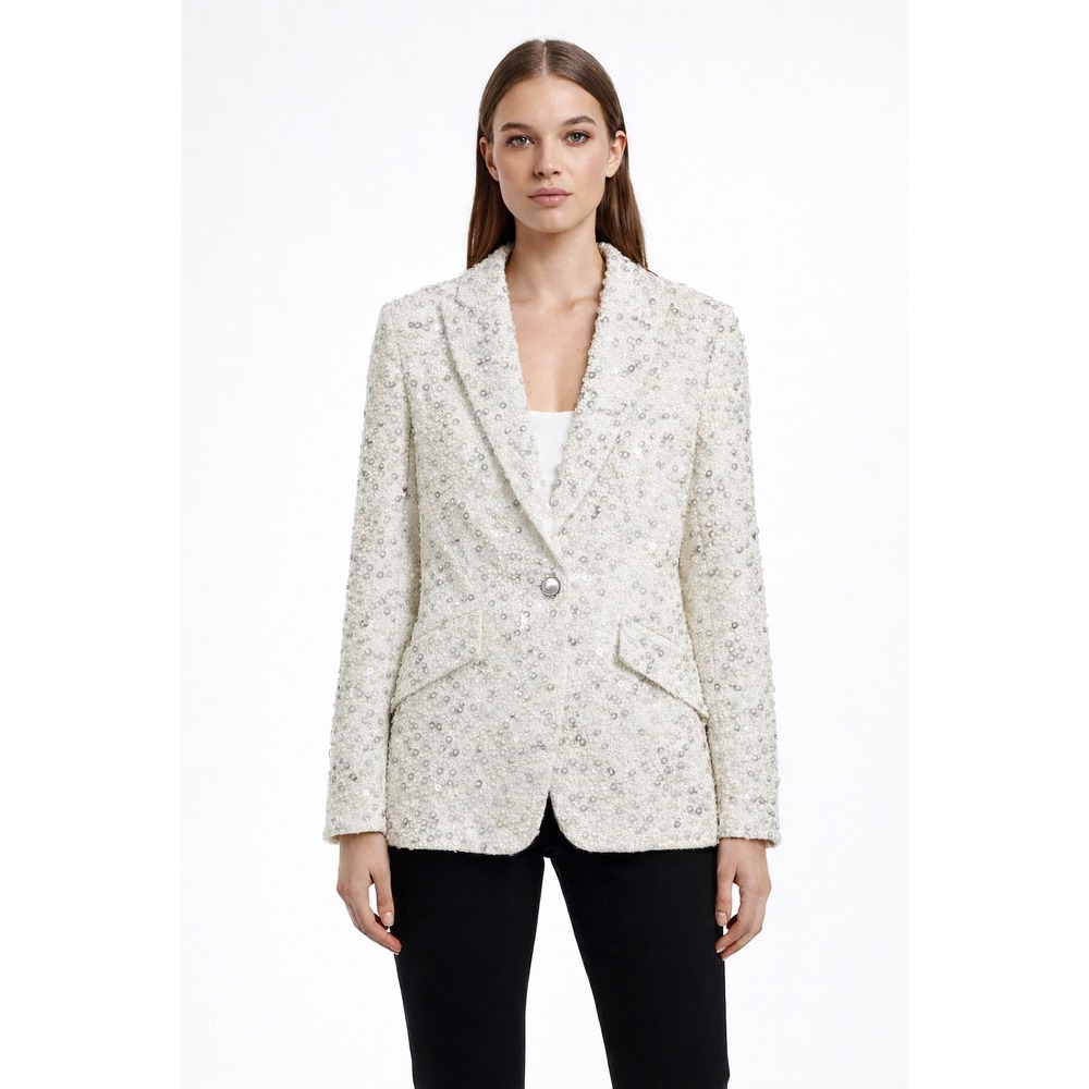Etcetera Sequin Embellished‎ Blazer Jacket White Formal Occasion Size 10